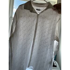 BAR‎ III Dress Shirt Mens XL (17-17 1/2) Slim Fit White Tonal Coral Print